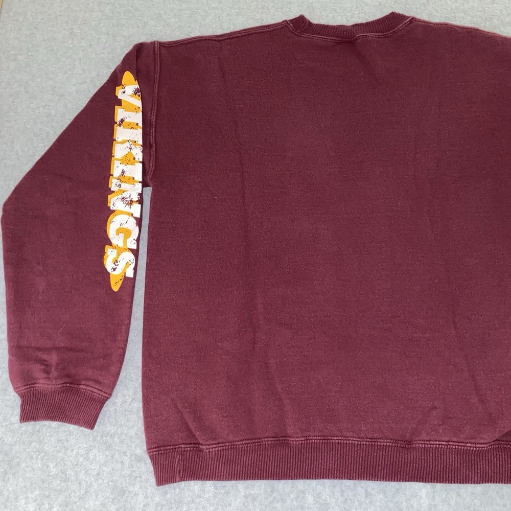 Vtg Mills High School MHS Vikings Sweatshirt Men's M Maroon Crewneck Sleeve Logo - Picture 6 of 14
